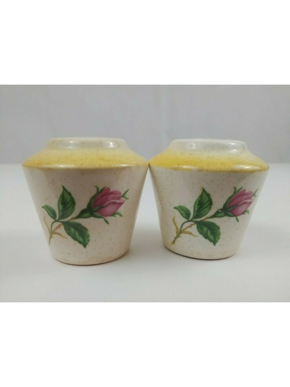 Vintage Ceramic Yellow And White With Roses Salt & Pepper Shakers